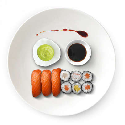 Sushi set s wasabi, sojovou omáčkou a zázvorom