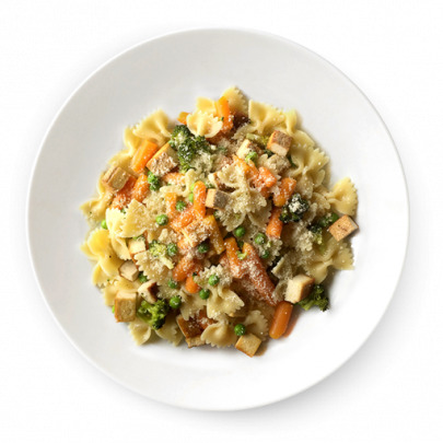 Vegetariánske Fusilli cestoviny s udeným tofu, syr parmezán